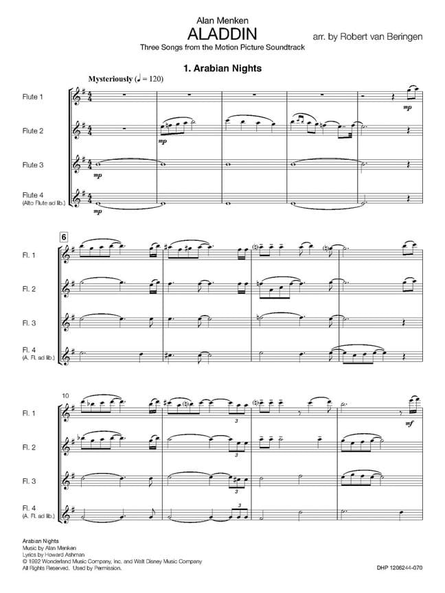 Aladdin Flute Quartet DISNEY Partition